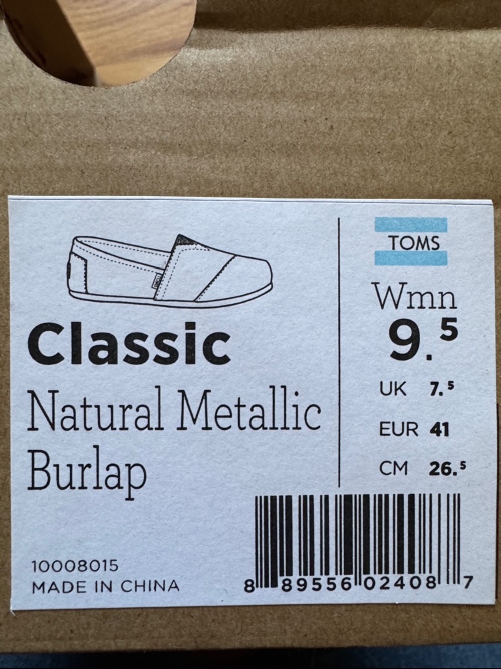 NIB Toms Women’s 9.5 Slip-On Sneakers in Natural Metallic Burlap - Picture 4 of 4
